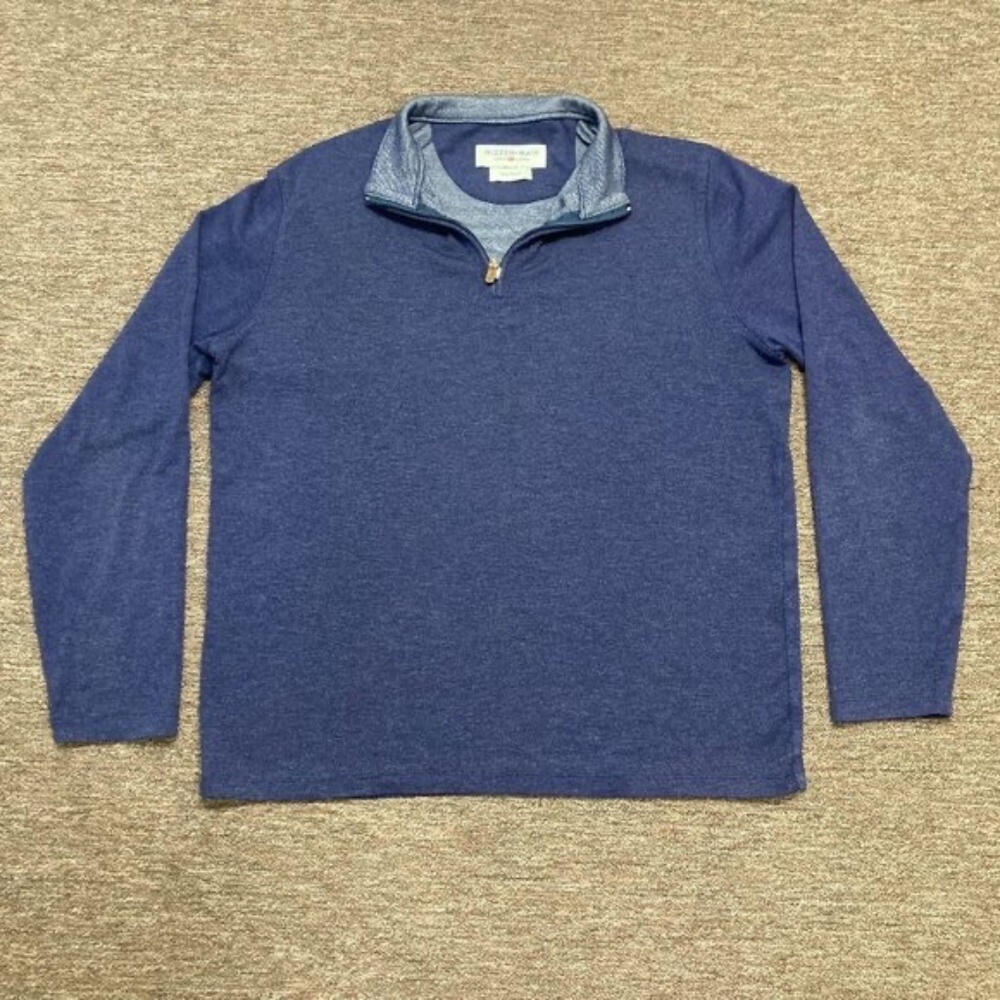 Mizzen + Main 1/4 Zip Pullover Blue Men'S Large Trim Fit Made In America